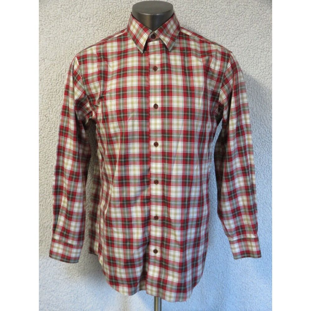 Mens ORVIS Long Sleeve Button Front Shirt Size M Plaid Red Green White Brown